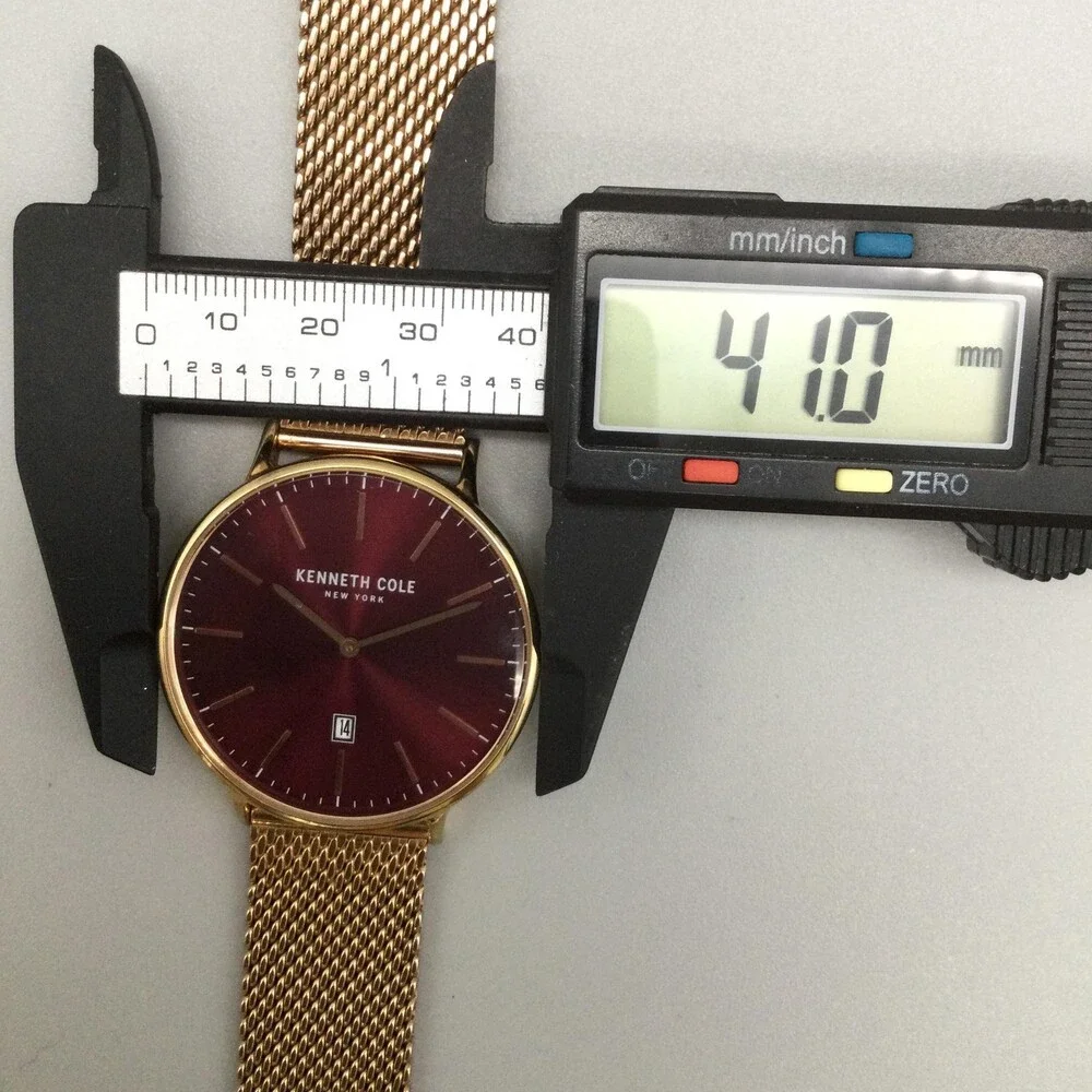 Kenneth Cole Mens Watch 41mm Red Dial Gold Tone Mesh Stainless Date New Battery